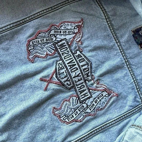 Vintage 90s Harley Davidson Denim Trucker Jacket, Women’s Small embroidered - Picture 5 of 12